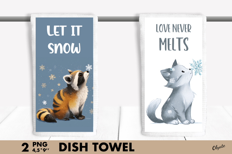 Winter Animal Dish Towel Sublimation PNG