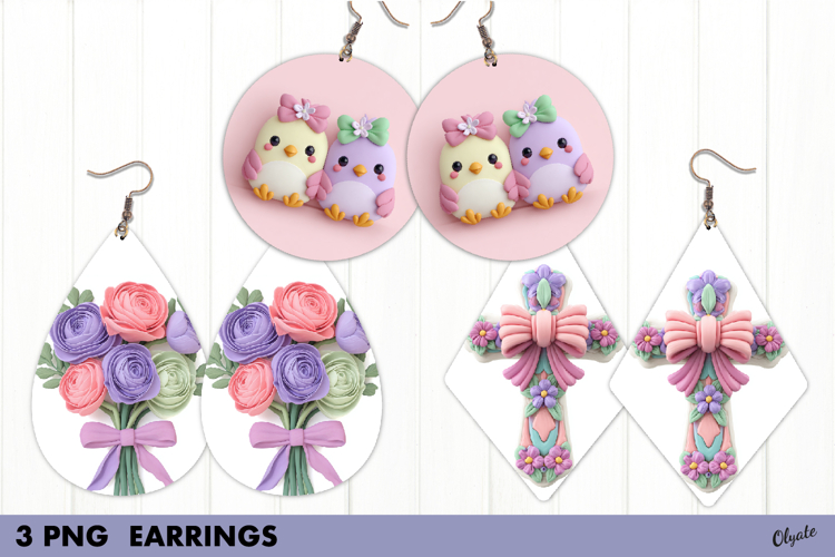 Easter Earrings Sublimation PNG, Spring Earrings PNG