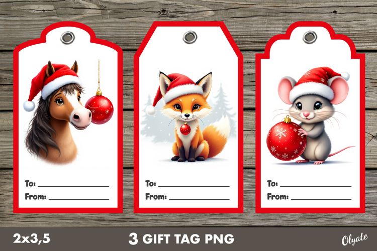 Christmas Gift Tag PNG. Cute Animal Christmas Labels PNG