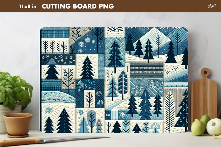 Winter Cutting Board PNG. Rustic Christmas Patchwork PNG