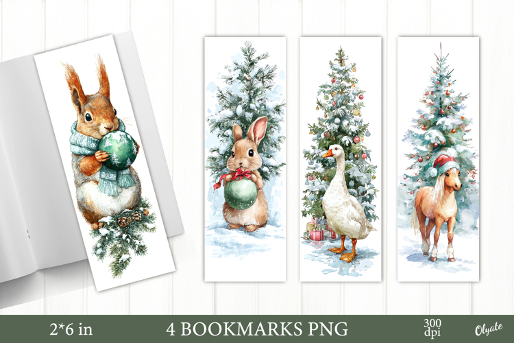 Christmas Animal Bookmarks, 4 PNG Bookmarks PNG