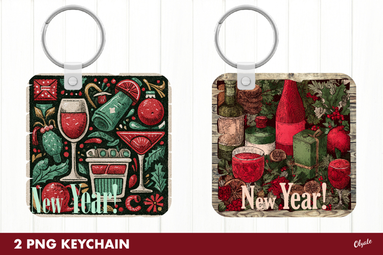 New Year Keychain PNG, New Year Sublimation