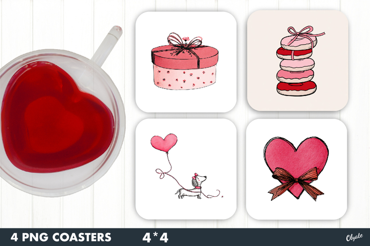 Valentine Coaster Sublimation, Love Square Coaster PNG