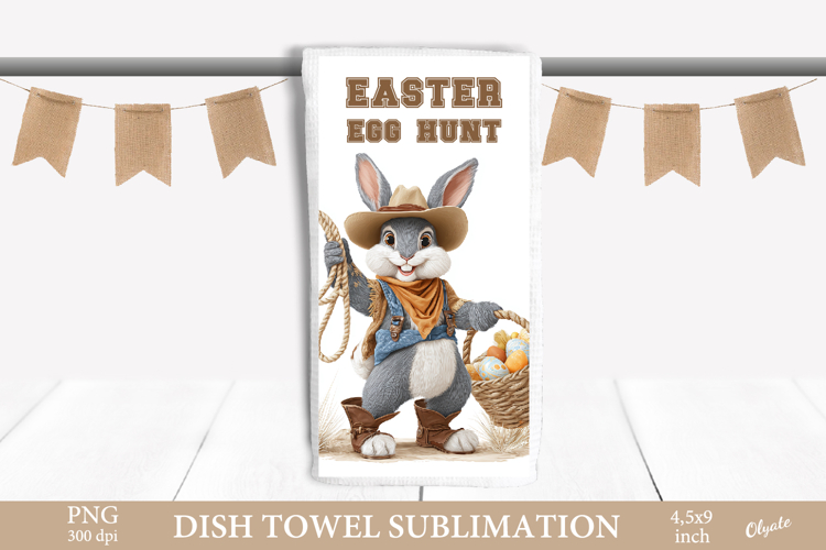 Easter Bunny Dish Towel PNG. Western Bunny Sublimation