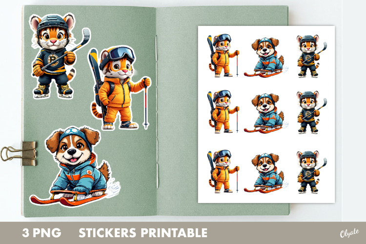 Sport Animal Stickers PNG, Winter Sport Stickers PNG