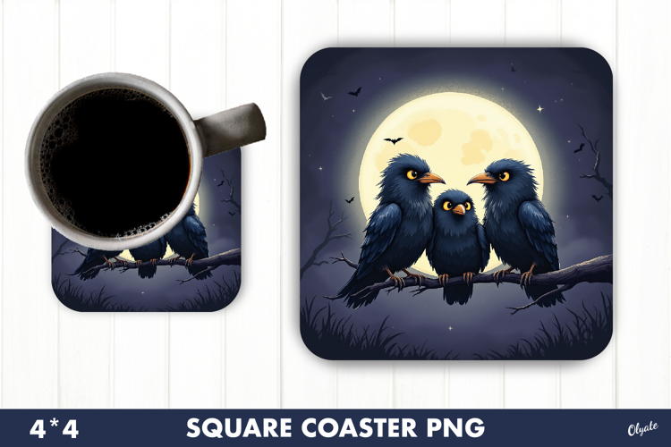 Crows with Moon Coaster. Halloween Coaster Sublimation