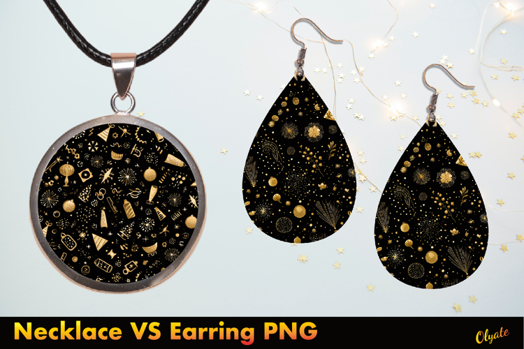 Celebration Jewelry Sublimation. Black and Gold PNG