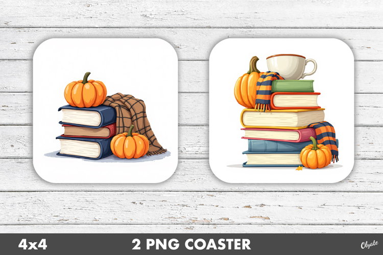 Book Coaster PNG, Cozy Autumn Sublimation PNG