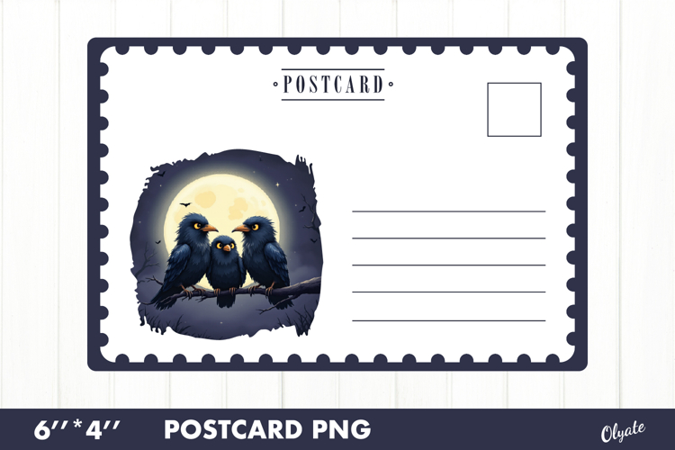 Halloween Card PNG. Crow Postcard PNG