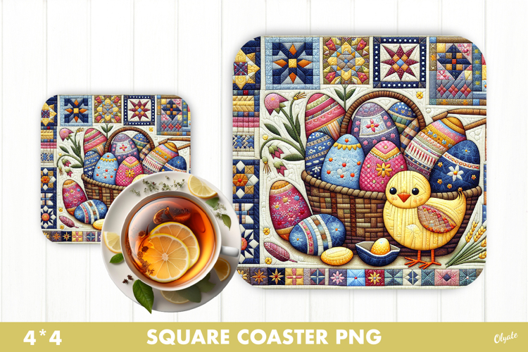 Easter Rustic Patchwork Coaster Sublimation PNG
