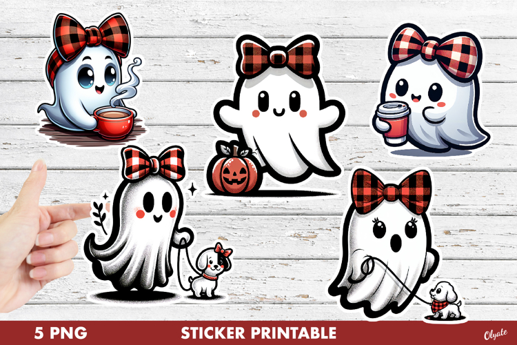 Cute Ghost Stickers PNG. Funny Halloween Stickers PNG