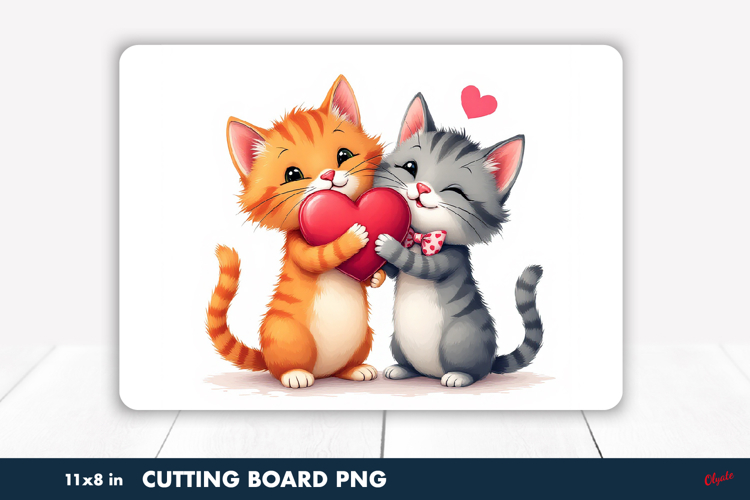 Lovely Cute Kittens PNG, Valentine Cutting Board Sublimation
