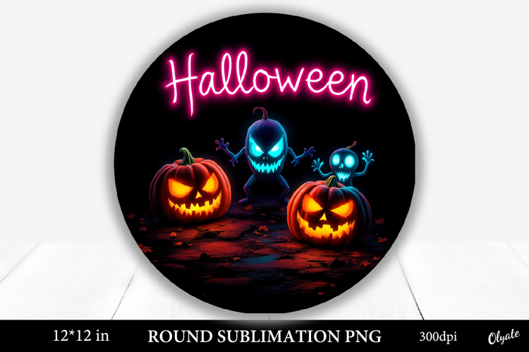 Neon Zombie Pumpkins, Halloween Round Sign Sublimation