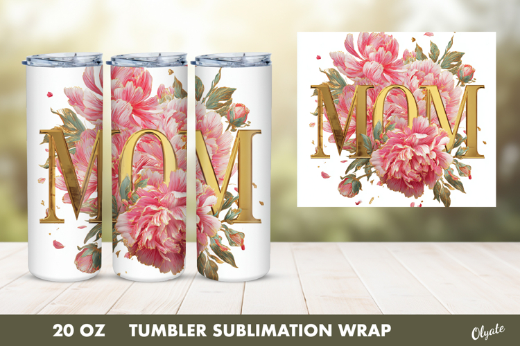 Golden Mom Flower Tumbler Wrap, 20 OZ Tumbler Sublimation
