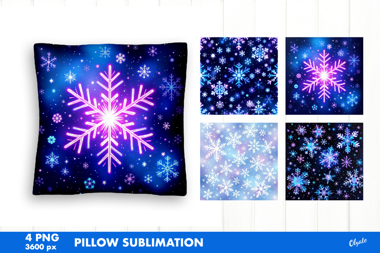 Iridescent Christmas Pillow PNG. Snowflakes Sublimation