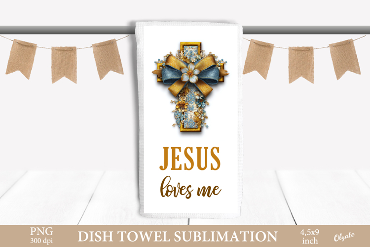 Easter Dish Towel Sublimation, Cross, Religious PNG