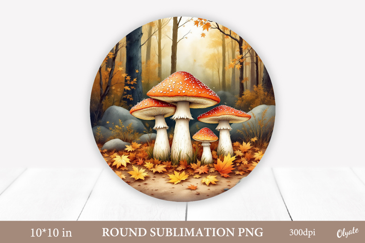 Mushrooms Sublimation, Autumn Forest Round Sign PNG