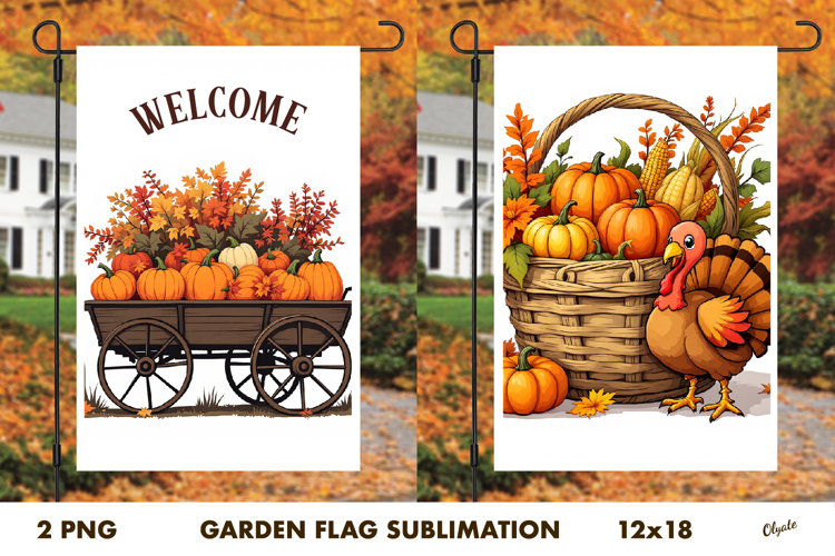 Thanksgiving Day Garden Flag PNG. Farmhouse Garden Flag