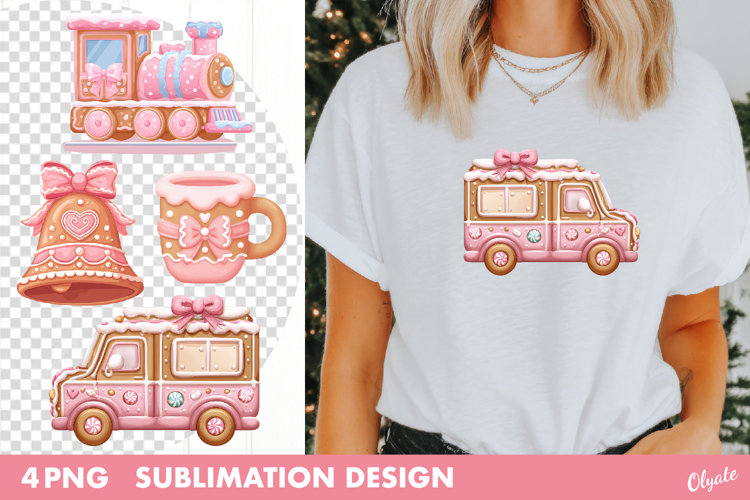 Gingerbread Sublimation. Pink Christmas Sublimation PNG