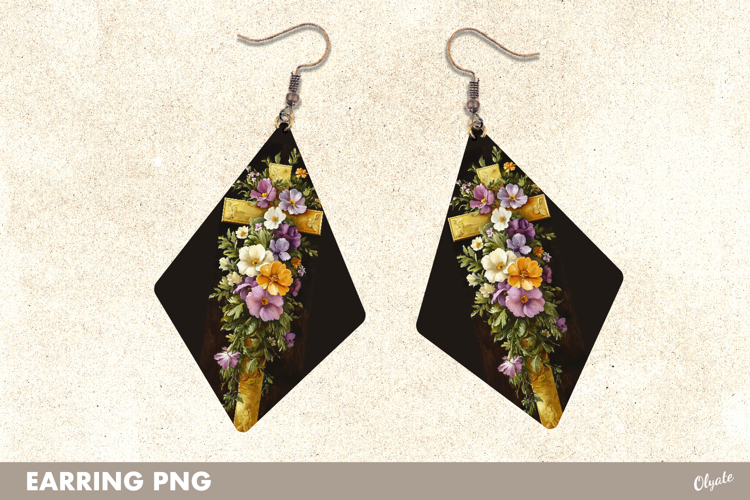 Religious Cross Earrings, Easter Earrings Teardrop PNG