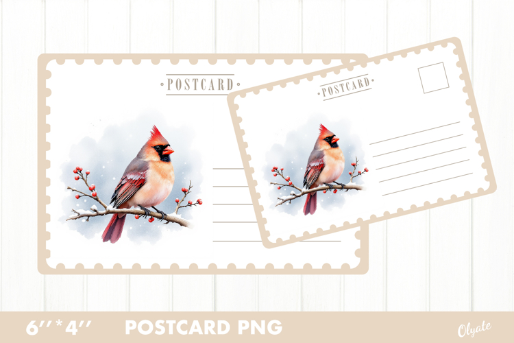 Christmas Card PNG. Cardinal Postcard PNG