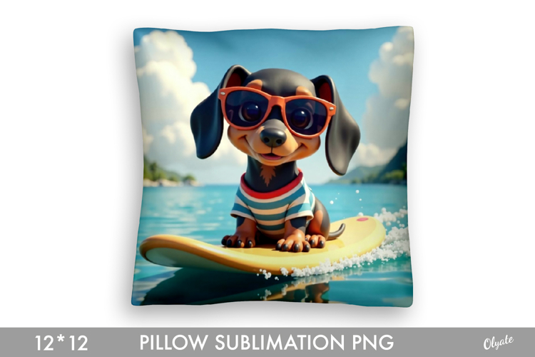 Summer Pillow Sublimation. Cute Dachshund