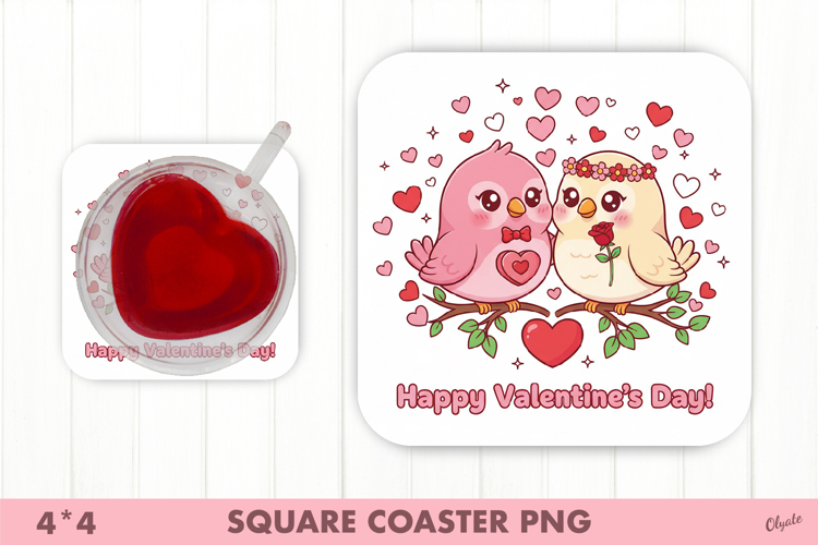 Happy Bird PNG, Valentines Day Coaster Sublimation PNG