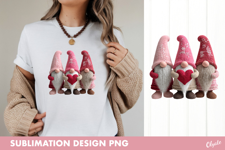 Pink Gnome Sublimation, Valentine Gnome Sublimation