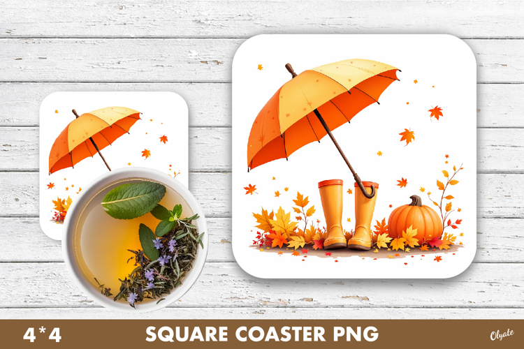 Umbrella Coaster PNG, Fall, Autumn Coaster Sublimation PNG