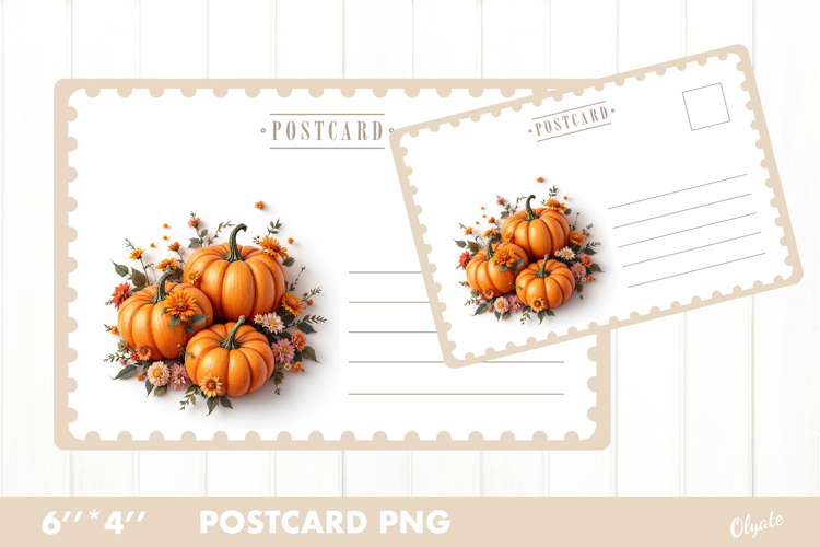 Autumn Card PNG. Pumpkin Postcard PNG