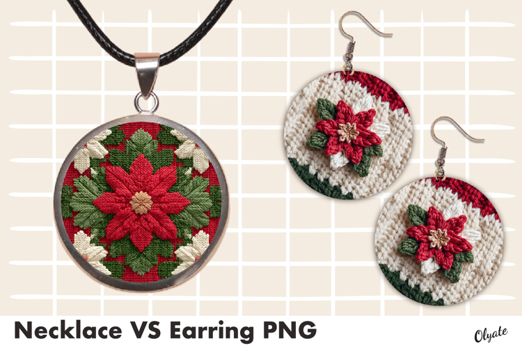 Crochet Necklace VS Earring Christmas Sublimation PNG