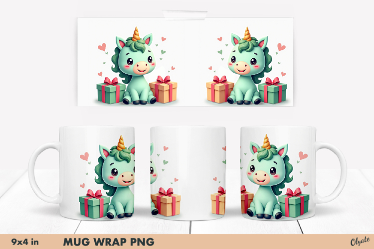 Celebration Cute Unicorn PNG. Cute Animal Mug Sublimation Wr