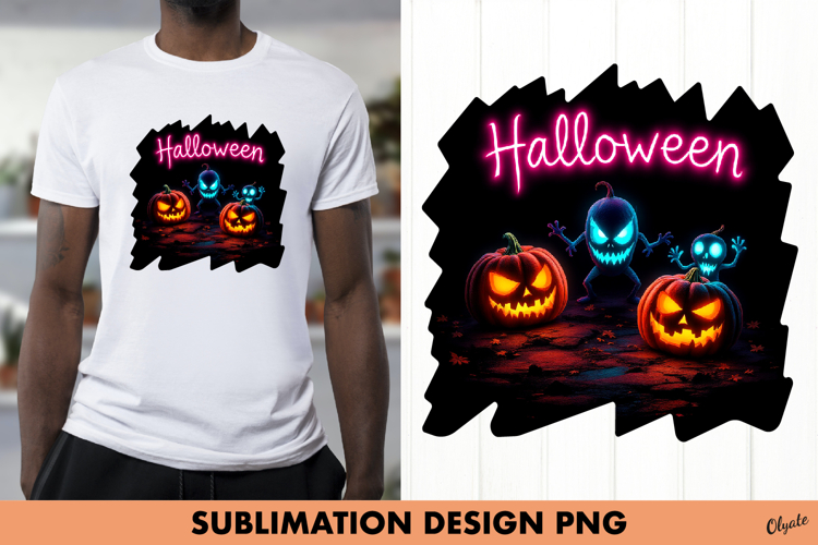 Monster Pumpkin Neon Sublimation. Halloween Tshirt PNG