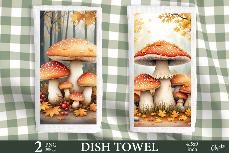 Mushroom Dish Towel Sublimation. Fall Dish Towel Sublimation