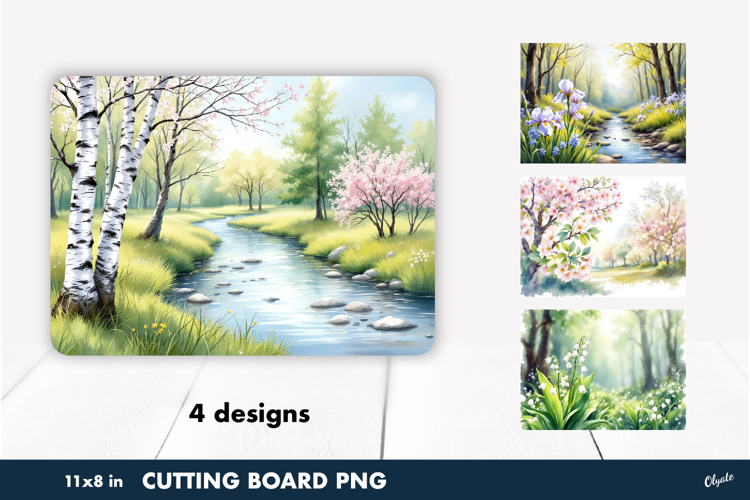 Spring Landscape Cutting Board PNG