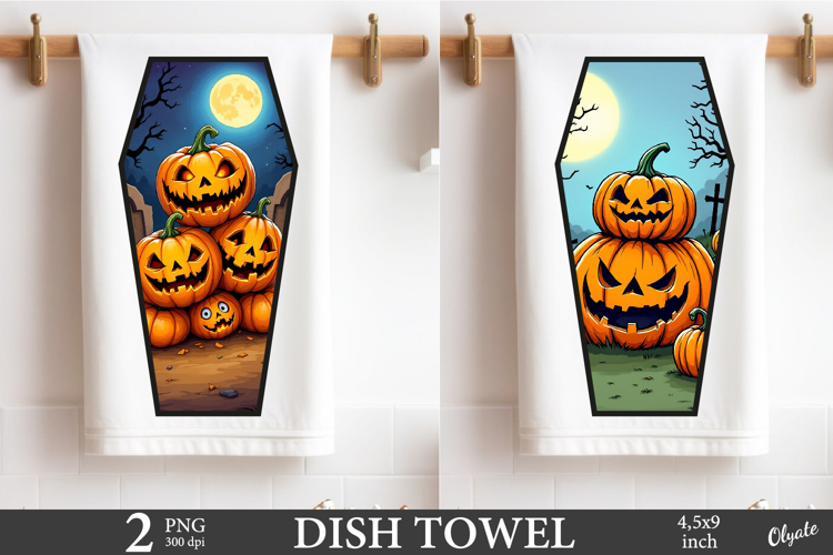 Coffin Dish Towel PNG. Pumpkin Dish Towel Sublimation