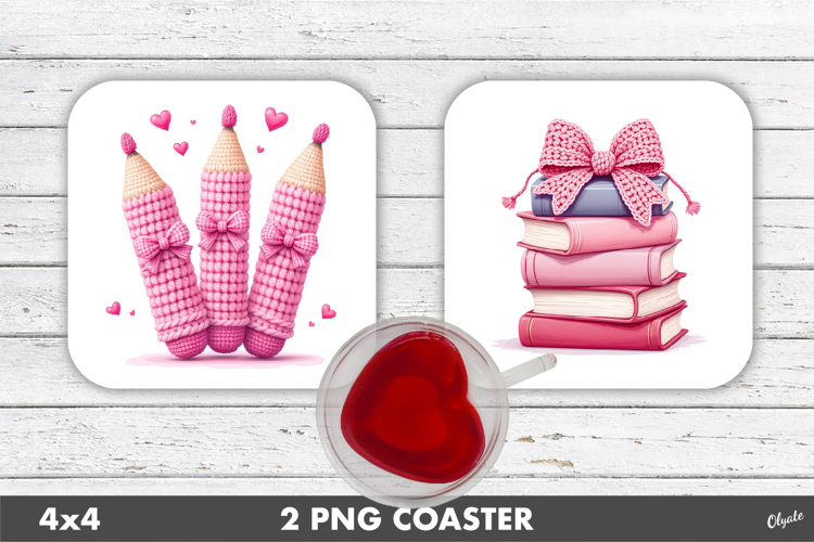 Pink Teacher Crochet Sublimation , Valentines Day Coaster