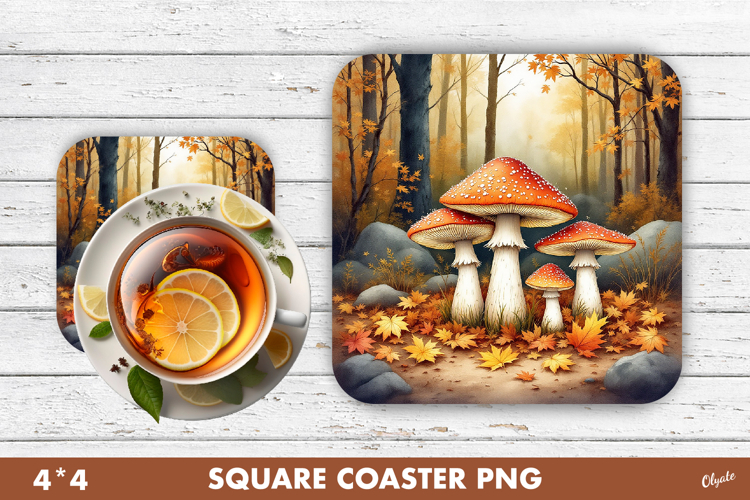 Fall Coaster Sublimation. Mushroom Coaster PNG