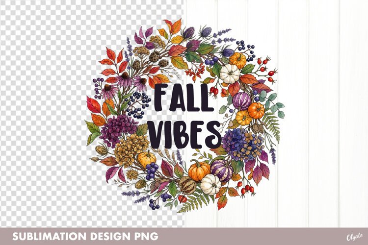 Fall Vibes, Autumn Leaves Pumpkin Sublimation. example image 1