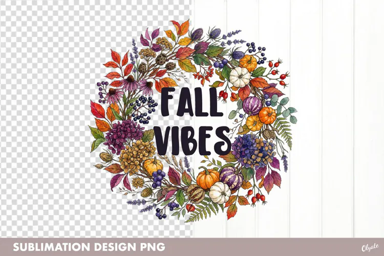 Fall Vibes, Autumn Leaves Pumpkin Sublimation.
