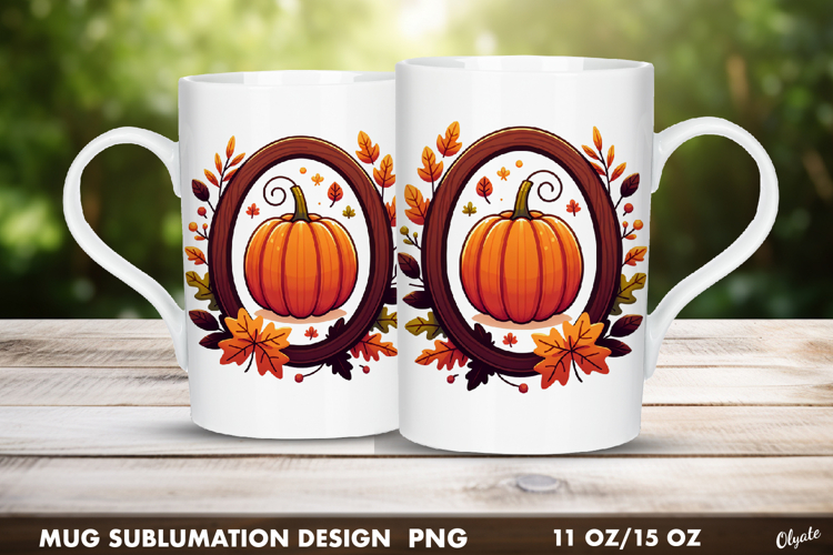 Fall Mug Wrap. Pumpkin Mug Wrap. Frame Sublimation PNG