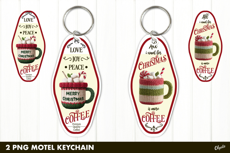 Christmas Motel Keychain PNG. Hot Coffee Quote PNG