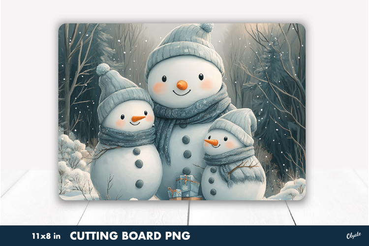 Cute Family Snowman PNG. Kitchen Cutting Board PNG