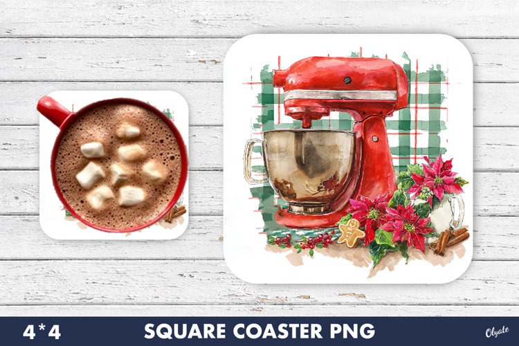 Christmas Kitchen Coaster PNG, Red Kitchen Mixer PNG