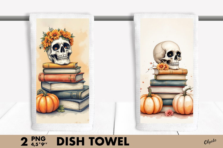 Vintage Book Stack, Halloween Dish Towel Sublimation PNG