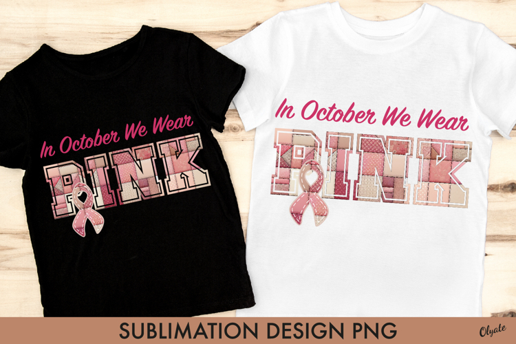 In October We Wear Pink. Patchwork Pink October PNG