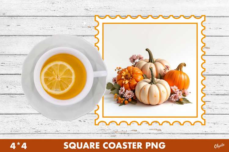 Pumpkin Coaster PNG. Thanksgiving Square Coaster
