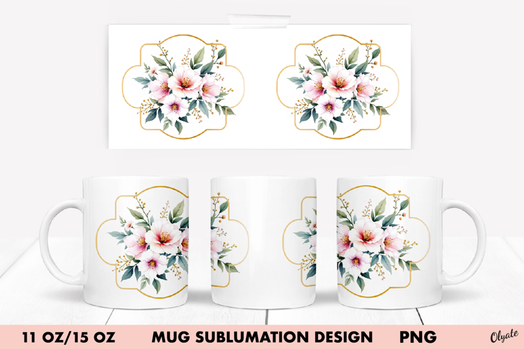 Watercolor Flower Mug Wrap Sublimation. 11 OZ, 15 OZ Mug
