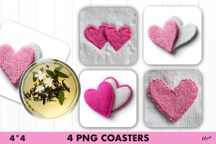 Crochet Pink Heart Coaster Sublimation PNG