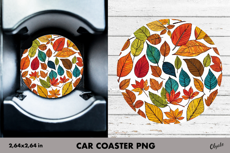 Fall Leaves Car Coaster PNG. Autumn Leaves Sublimation PNG